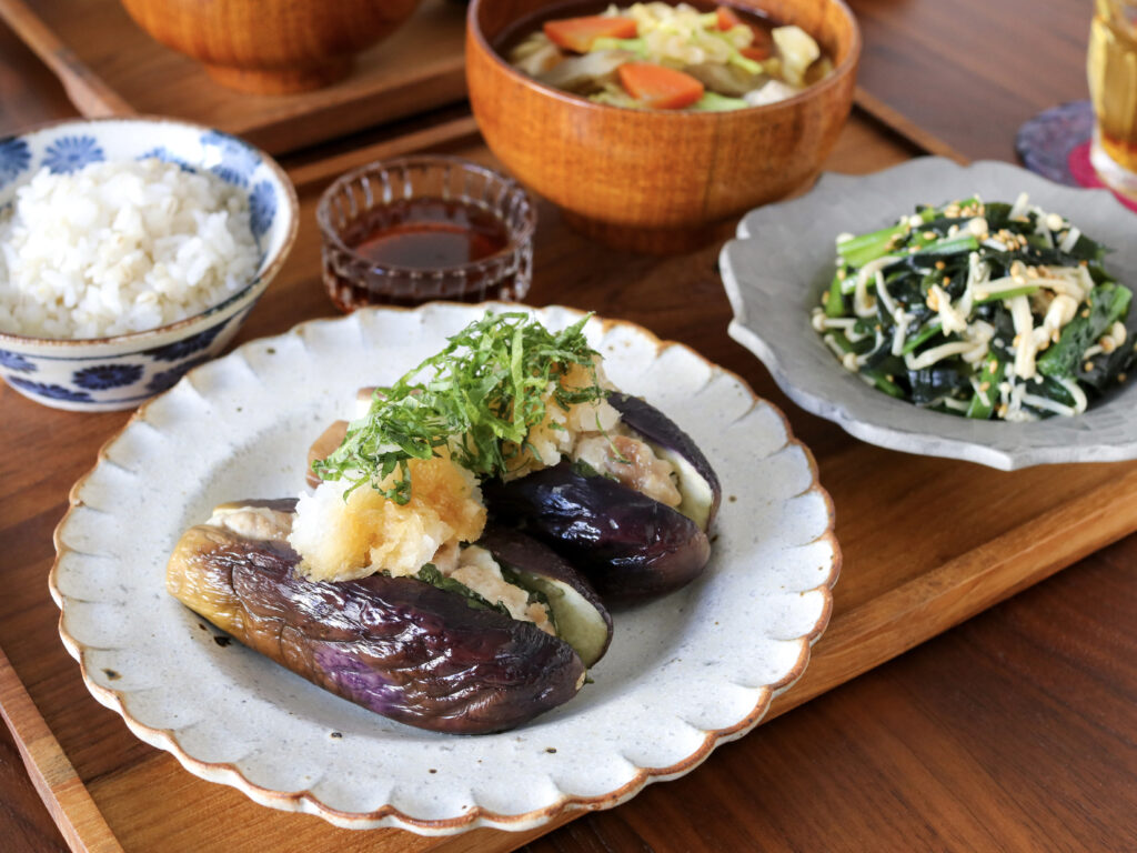藤本マキのレシピ 焼きなすの定食